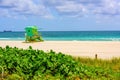 Sunny day in Miami beach. Miami Beach with lifeguard tower and coastline with colorful cloud and blue sky. Royalty Free Stock Photo