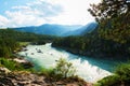 Sunny day in mountain on river Katun