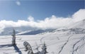 A sunny day in the mountains in Ukraine sun after snowfall