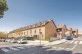 Sunny day in a neighborhood of single-family homes on the outskirts of Madrid Royalty Free Stock Photo