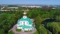 Sunny day over Fedorovskiy Cathedral. Tsarskoye Selo aerial survey