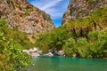 Sunny day at river stream and palm tree forest, Preveli, Crete, Greece