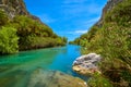 Sunny day at river stream and palm tree forest, Preveli, Crete, Greece