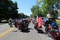 Sunny day with road full of motorcyclists ready to take part in parade, Saratoga, New York, 2016