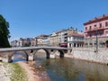 Waterfront on Miljacka River, Sarajevo Royalty Free Stock Photo