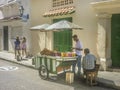 Sunny Day at Street of Historic Center of Cartagena Royalty Free Stock Photo