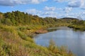 Sunny day on the Ugra River banks in Zvizhi village