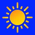 Sunny Day Weather forecast info icon. Yellow Sun symbol paper cut style on blue. Climate weather element. Trendy button