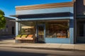 Sunny Dayfront View of Local Grocery Store with Fresh Produce Display.