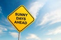 Sunny days ahead road sign with blue sky and cloud background