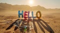 Sunny Desert Greeting with Colorful Hello Balloons Royalty Free Stock Photo