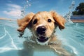 Sunny Dog swimming pool vacation. Generate Ai