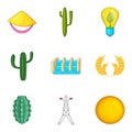 Sunny enegry icons set, cartoon style