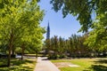 Sunny exterior view of the campus of University of Arkansas