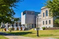 Sunny exterior view of the campus of University of Arkansas Royalty Free Stock Photo