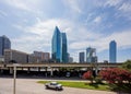 Sunny exterior view of the Dallas cityscape