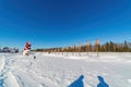 Sunny exterior view of the north pole Santa claus house