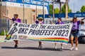 Sunny exterior view of the Pride Parade event