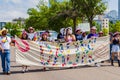 Sunny exterior view of the Pride Parade event