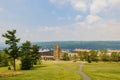 Sunny exterior view of the War Memorial building of Cornell University