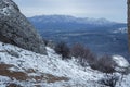 Sunny field on Mount Demerdzhi in spring. Crimea