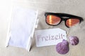 Sunny Flat Lay Summer Label Freizeit Means Leisure Time Royalty Free Stock Photo