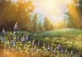 Sunny flower landscape - oil painting.