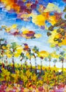 Sunny forest wood trees Original oil painting Royalty Free Stock Photo