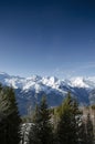 Sunny french alps mountain snow view in les arcs france Royalty Free Stock Photo