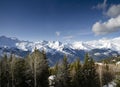 Sunny french alps mountain snow view in les arcs france Royalty Free Stock Photo