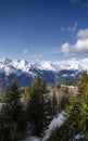 Sunny french alps mountain snow view in les arcs france Royalty Free Stock Photo