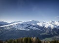 Sunny french alps mountain snow view in les arcs france