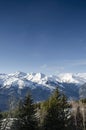 Sunny french alps mountain snow view in les arcs france Royalty Free Stock Photo