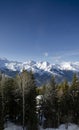 Sunny french alps mountain snow view in les arcs france Royalty Free Stock Photo