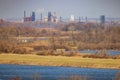 Sunny high angle view of the skyline of St Louis from Illinois