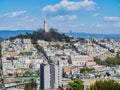 Sunny high angle view of some residence building with San Francisco Oakland Bay Bridge Royalty Free Stock Photo