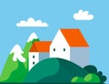 Sunny Hilltop House Vector Graphic