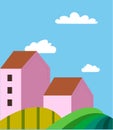 Sunny Hilltop House Vector Graphic