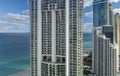 Sunny Isles Beach city with luxurious highrise hotels and condo buildings on Atlantic ocean shore. American tourism Royalty Free Stock Photo