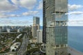 Sunny Isles Beach city with luxurious highrise hotels and condo buildings and busy ocean drive on Atlantic coast Royalty Free Stock Photo