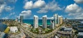 Sunny Isles Beach city with luxurious highrise hotels and condo buildings and busy ocean drive on Atlantic coast Royalty Free Stock Photo