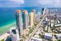 Sunny Isles Beach Florida. Panorama of Miami Beach FL. Atlantic Ocean beach. Beautiful seascape. Turquoise color of sea water