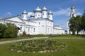 Sunny day in the old St. George\'s Monastery. Veliky Novgorod, Russia
