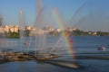 Sunny landscape with Fountain on Lake Nizhny Kaban in Kazan