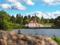 Sunny landscape with old castle. Russia. Gatchina Royalty Free Stock Photo