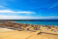 Sunny landscape with the picturesque colorful Amadores beach on the Spanish Canary Island of Gran Canaria