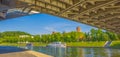 Sunny landscape of Vilnius, capital of Lithuania, summer day at Vilnius, view under the bridge