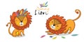 Sunny lion set. King of the jungle. Animal vector illustration