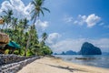 Sunny Marimegmeg Beach in Low Tide in El Nido, Palawan, Philippines