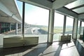 Sunny on modern glass office windows building interior corridor Royalty Free Stock Photo
